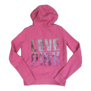 PINK Victoria's Secret Faux Fur Blinged out Full Zip Hoodie, RARE, Small, Pink!